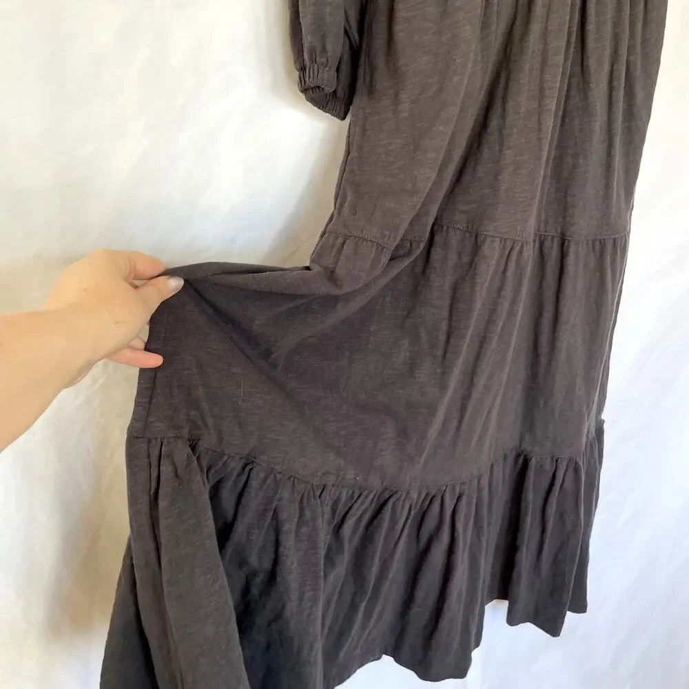 Marine Layer gray deep-v tiered skirt maxi dress women's S long sleeves cotton - Picture 7 of 11